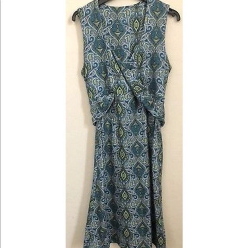PrAna Faux Wrap Green Paisley Floral Print Dress